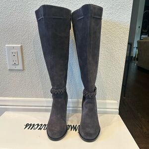 Neiman Marcus Avette Braided Suede Knee High Boots.
